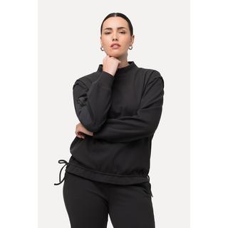 Ulla Popken  Sweat-shirt en maille côtelée, avec col montant et manches longues, ruban à la base 