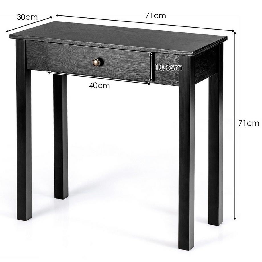 B2X  Konsolentisch mit Schublade Eingangstisch schmal Beistelltisch industriell aus Holz 71 x 30 x 71cm Schwarz 