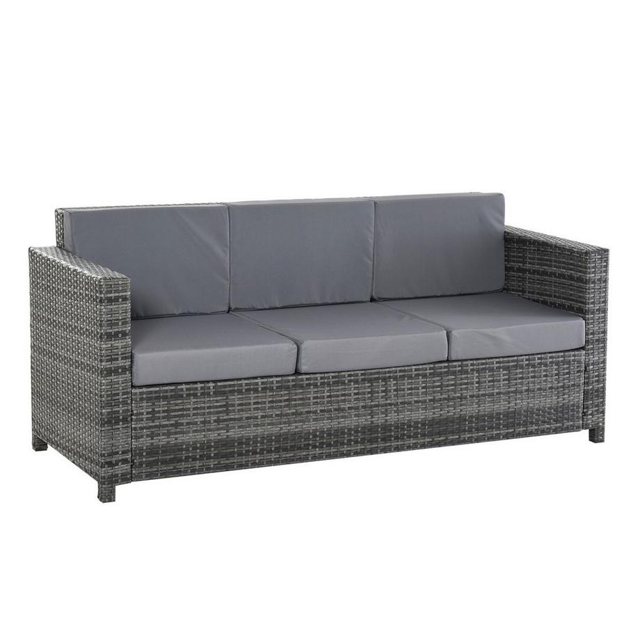Northio  Poly-Rattan Garten Loungesofa 3-Sitzer mit Kissen,, Metall & Polyester, 185 x 70 x 80 cm, ideal für Terrasse & Balkon 