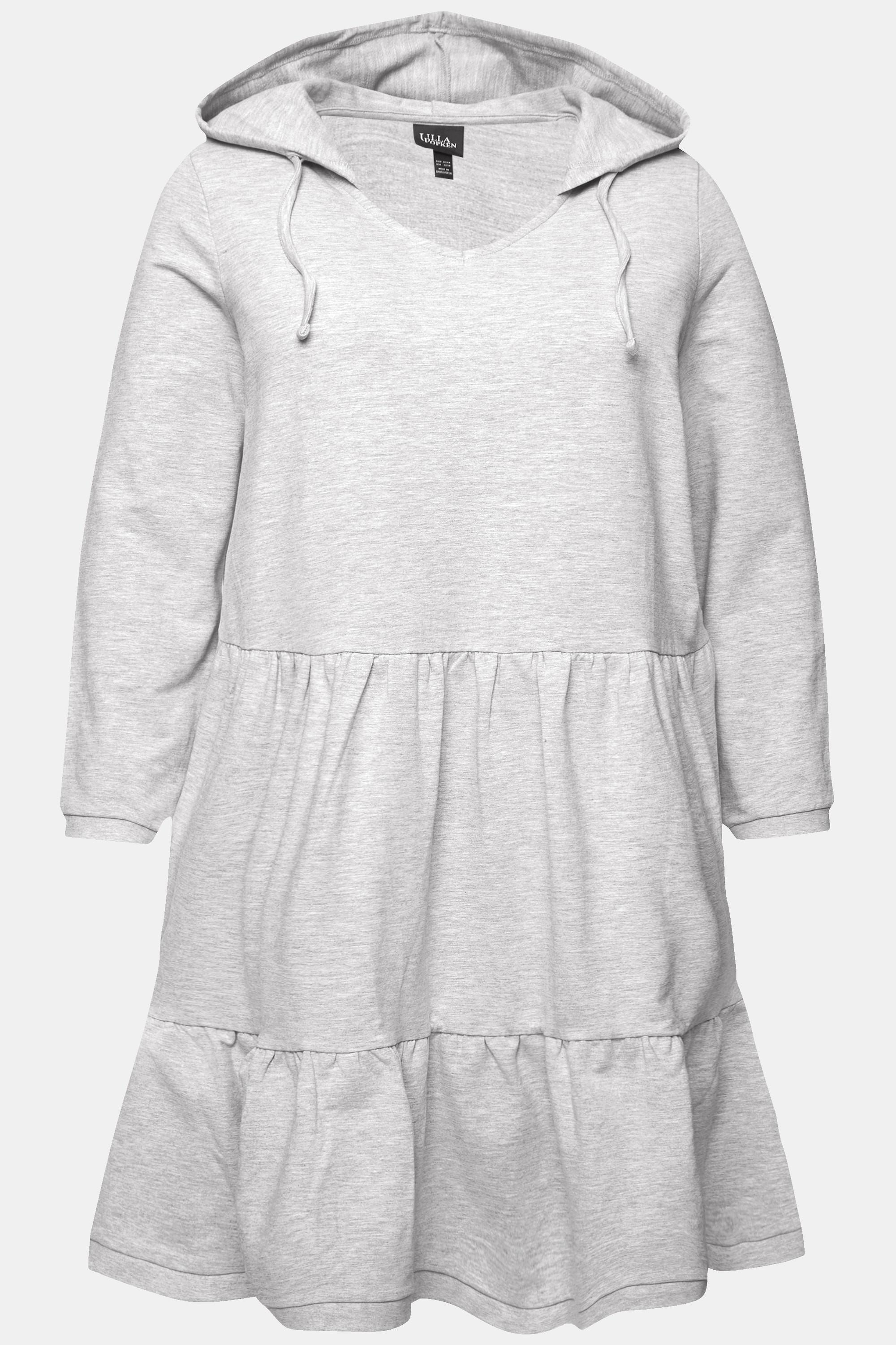 Ulla Popken  Sweatkleid, Kapuze, A-Linie, V-Ausschnitt, Langarm 