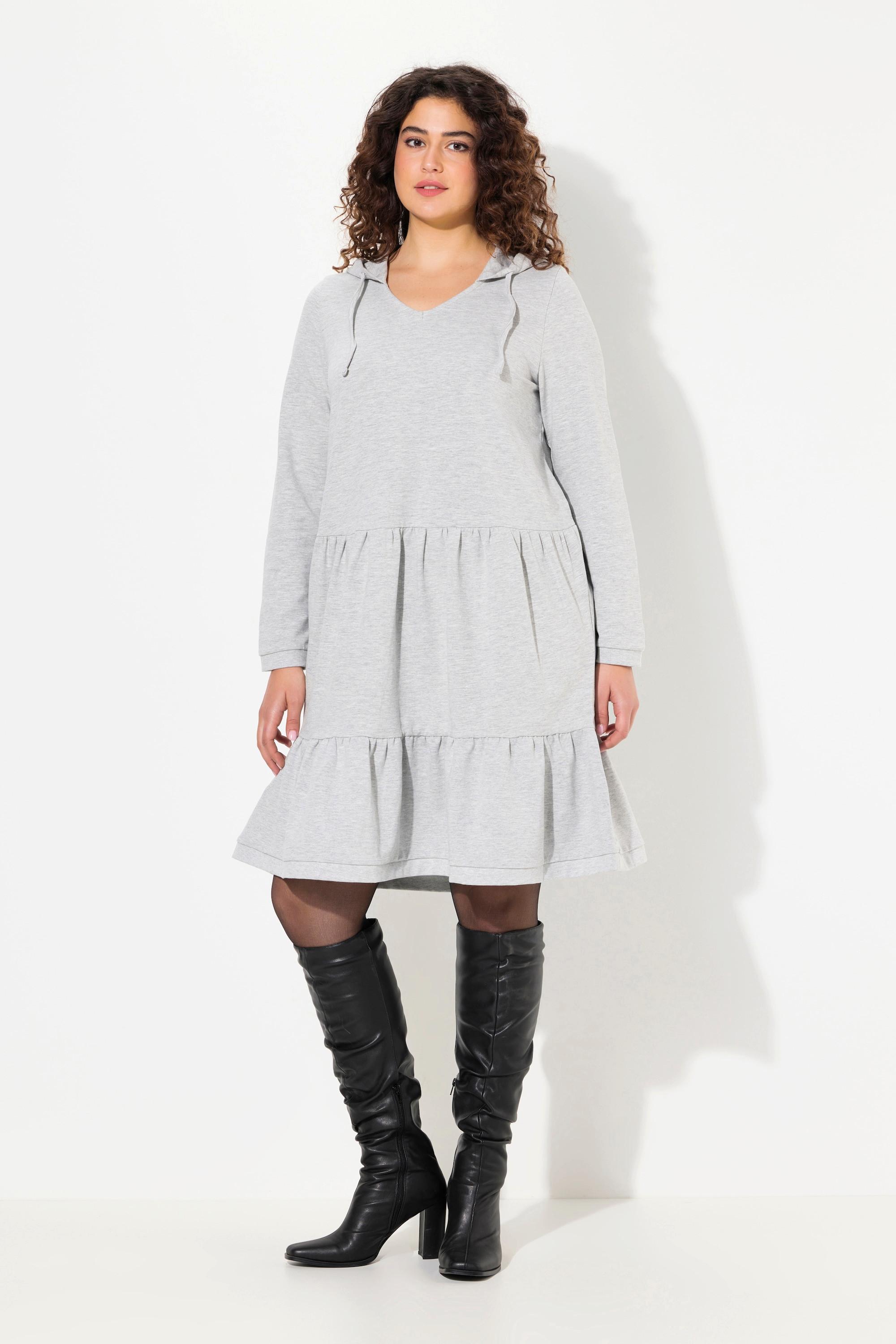 Ulla Popken  Sweatkleid, Kapuze, A-Linie, V-Ausschnitt, Langarm 