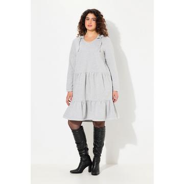 Sweatkleid, Kapuze, A-Linie, V-Ausschnitt, Langarm