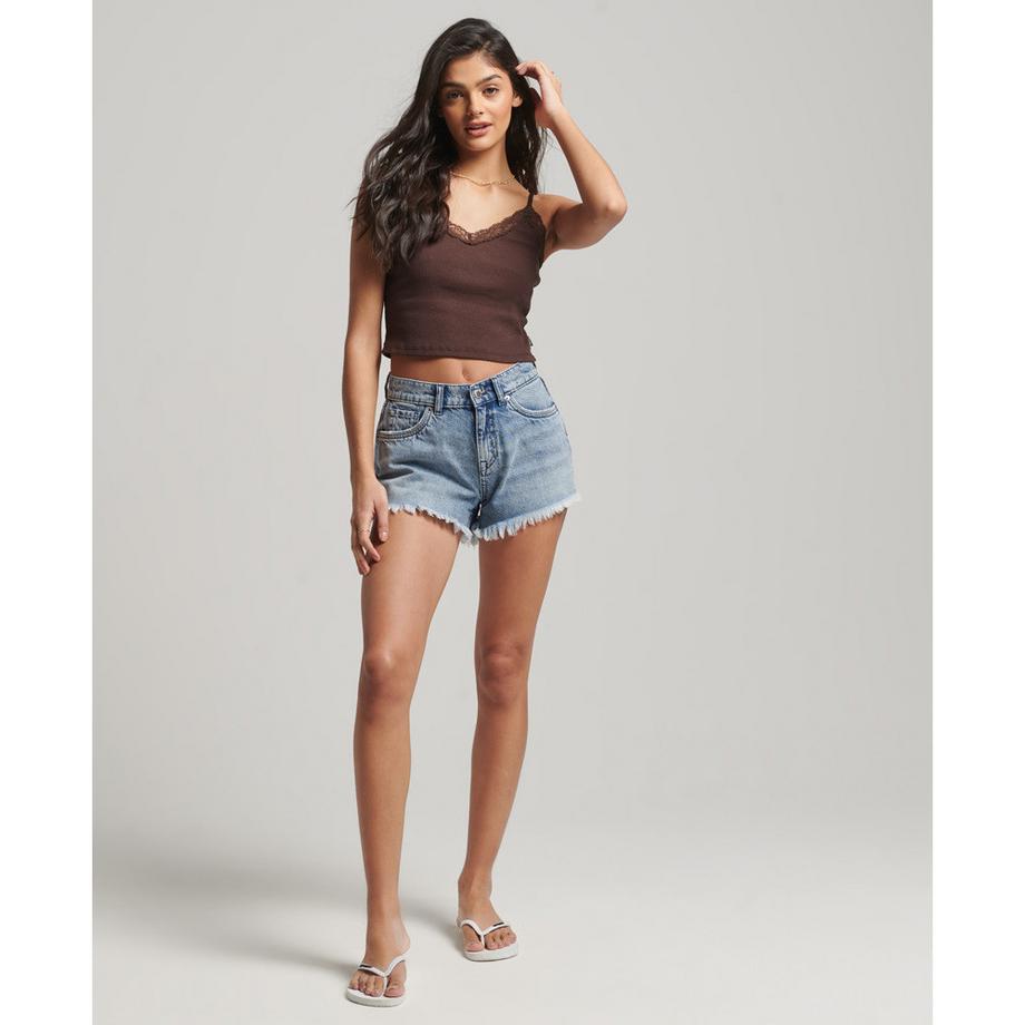 Superdry Geripptes Tanktop mit Spitzenbesatz  