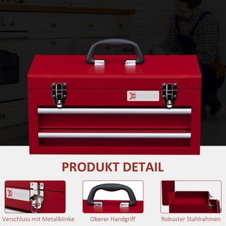 Northio Boîte à outils vide, 46x24x22cm, boîte à outils avec 2 tiroirs, 2 serrures, compartiment de rangement supérieur, poignée, boîte à outils, acier, rouge  