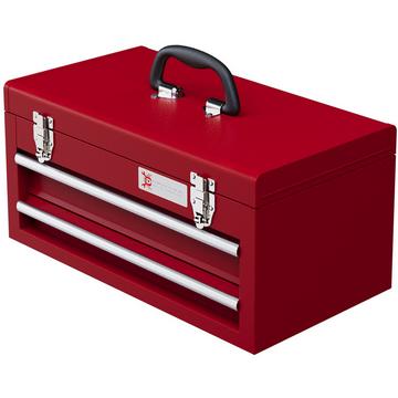 Boîte à outils vide, 46x24x22cm, boîte à outils avec 2 tiroirs, 2 serrures, compartiment de rangement supérieur, poignée, boîte à outils, acier, rouge