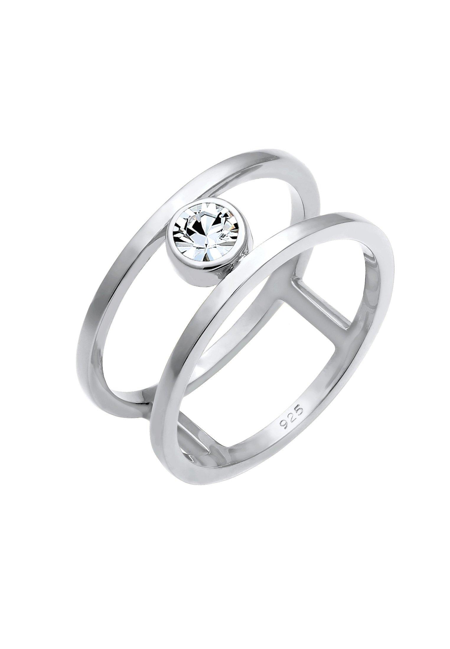 Image of Ring Doppelring Solitär Kristalle 925 Silber Damen Silber 52mm