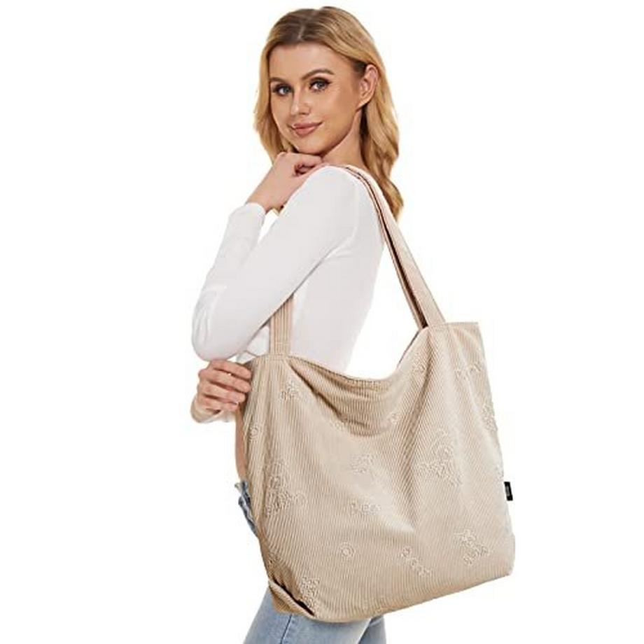Only-bags.store Borsa a Tracolla in Velluto a Coste Cerniera Grande Shopper Tote Borsa a Mano  