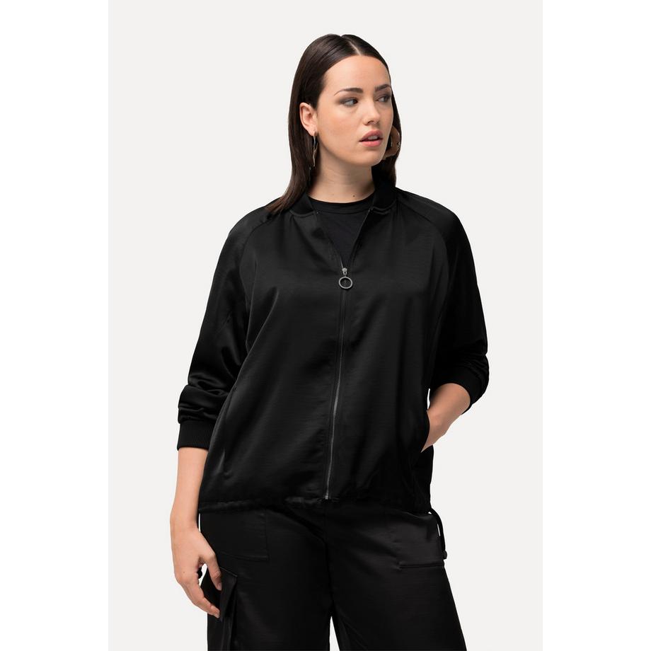 Ulla Popken Satin Bomberjacke mit Rippsaum und Collegekragen  