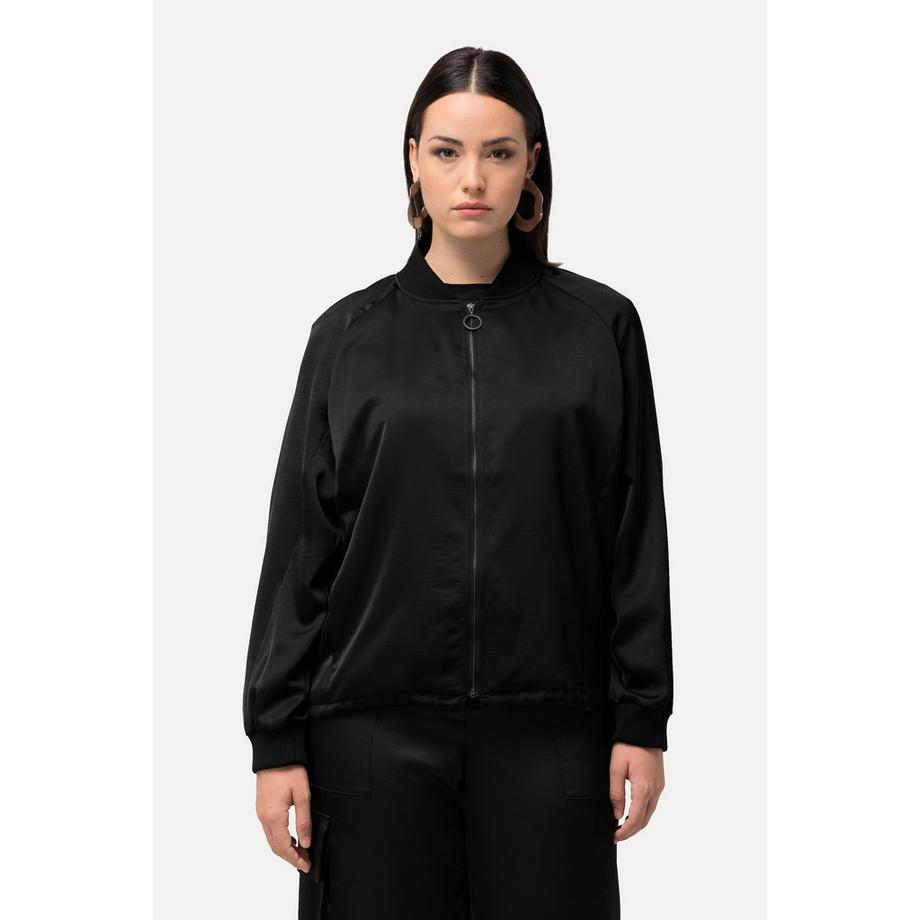 Ulla Popken Satin Bomberjacke mit Rippsaum und Collegekragen  