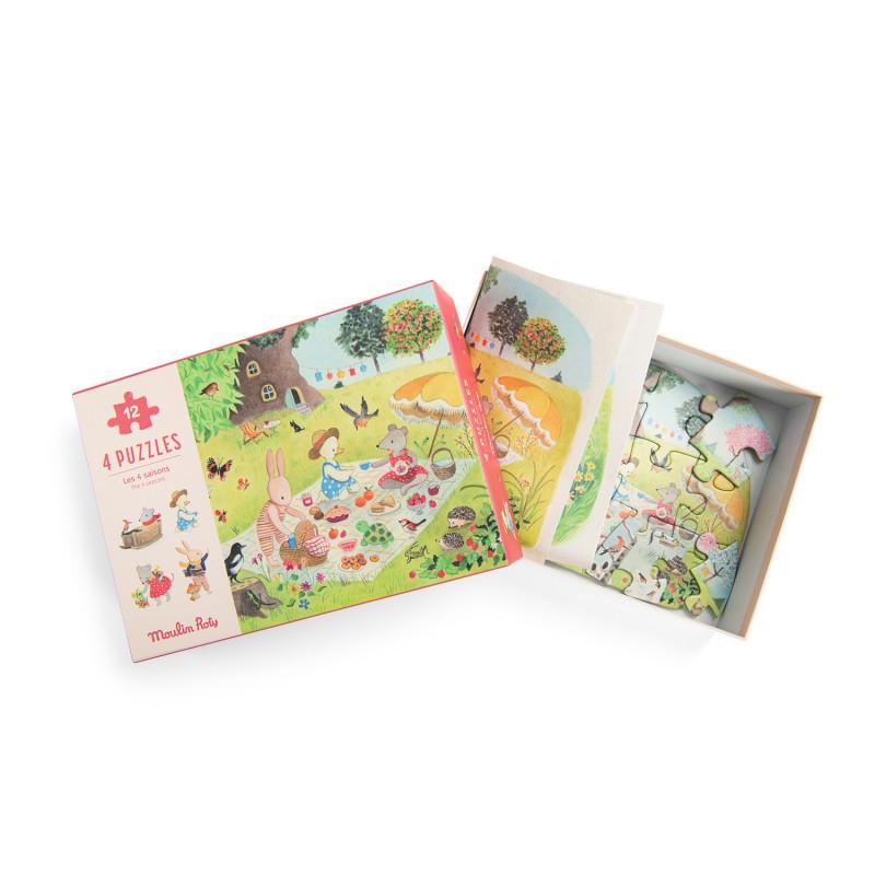 Moulin Roty  4 Mini Puzzles (4 x 12 St.), La Grande Famille 