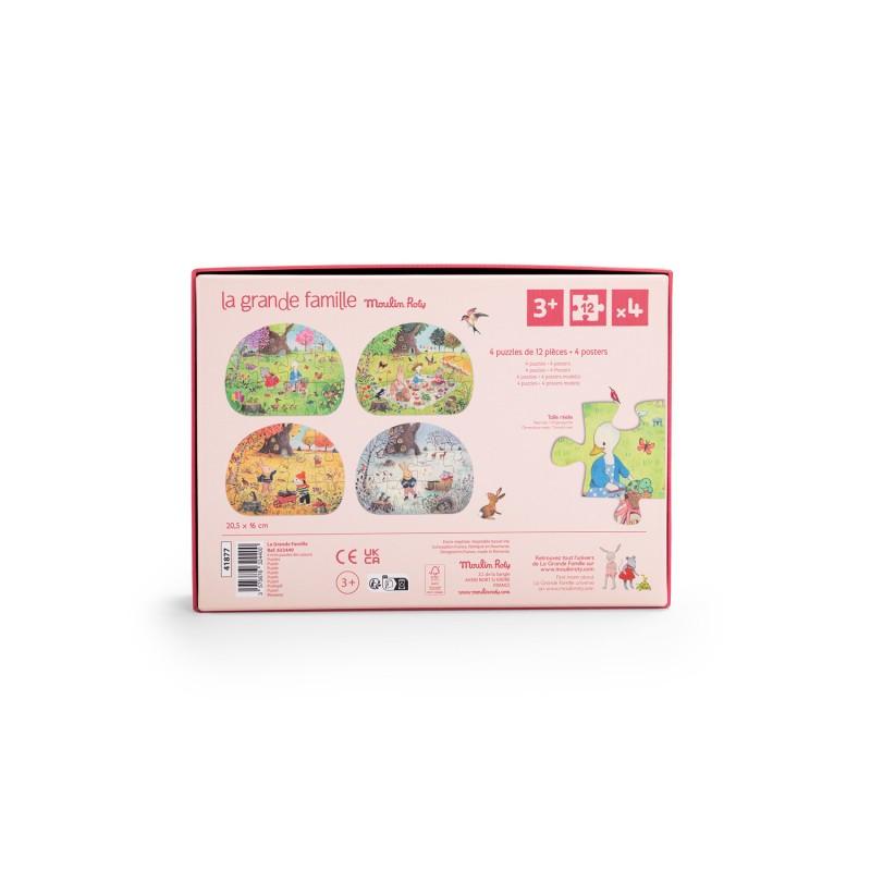 Moulin Roty  4 Mini Puzzles (4 x 12 pcs.), La Grande Famille, Moulin Roty 