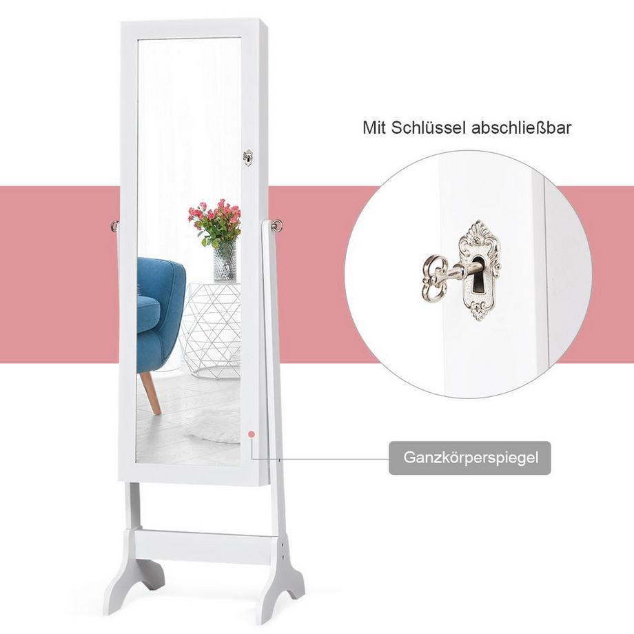 B2X Armadietto per gioielli con serratura, armadietto a specchio con specchio 46 x 37 x 156 cm bianco  