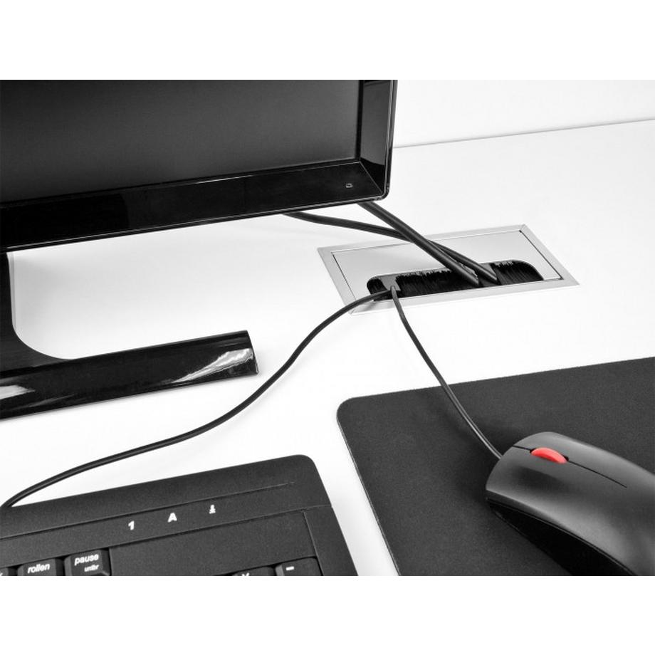DeLock  Kabeldurchführung für Tischeinbau mit Bürste 280 x 80 x 28 mm silber 