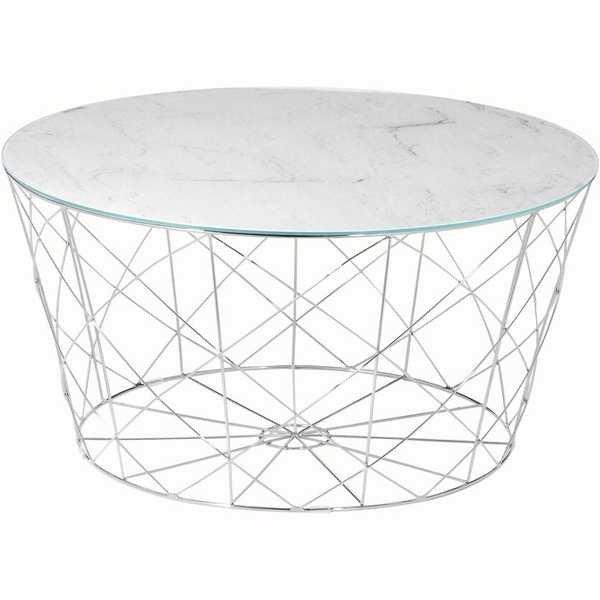 Image of Couchtisch mit Metallkorb chrom Marmor weiss rund 80x80 Couchtisch mit Metallkorb chrom Marmor weiss rund 80x80