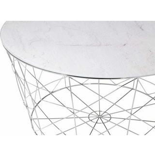 mutoni Table basse avec panier en métal, chrome, marbre, blanc, rond 80x80  