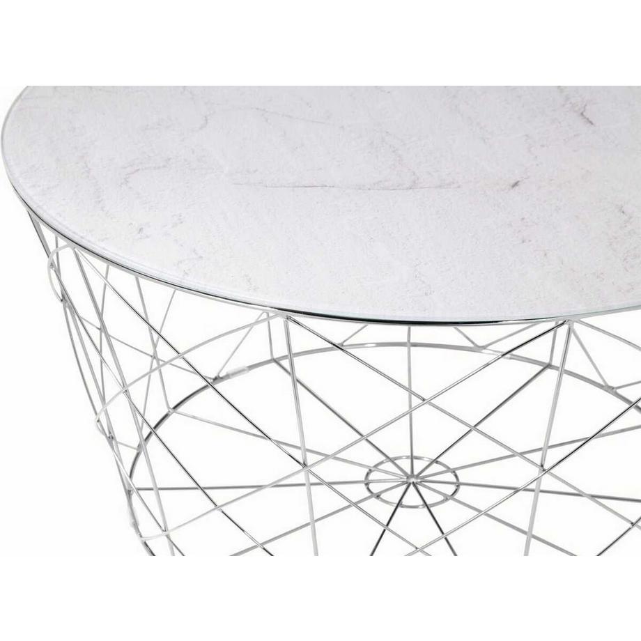 mutoni Couchtisch mit Metallkorb chrom Marmor weiss rund 80x80  