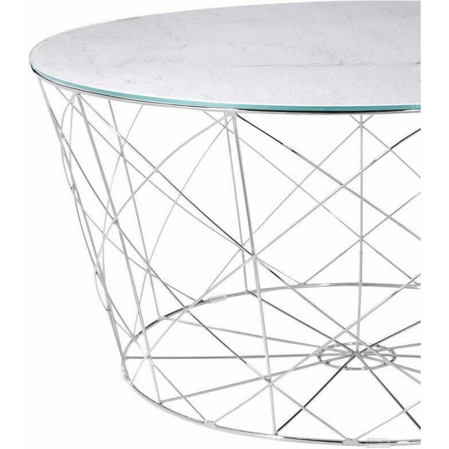 mutoni Couchtisch mit Metallkorb chrom Marmor weiss rund 80x80  