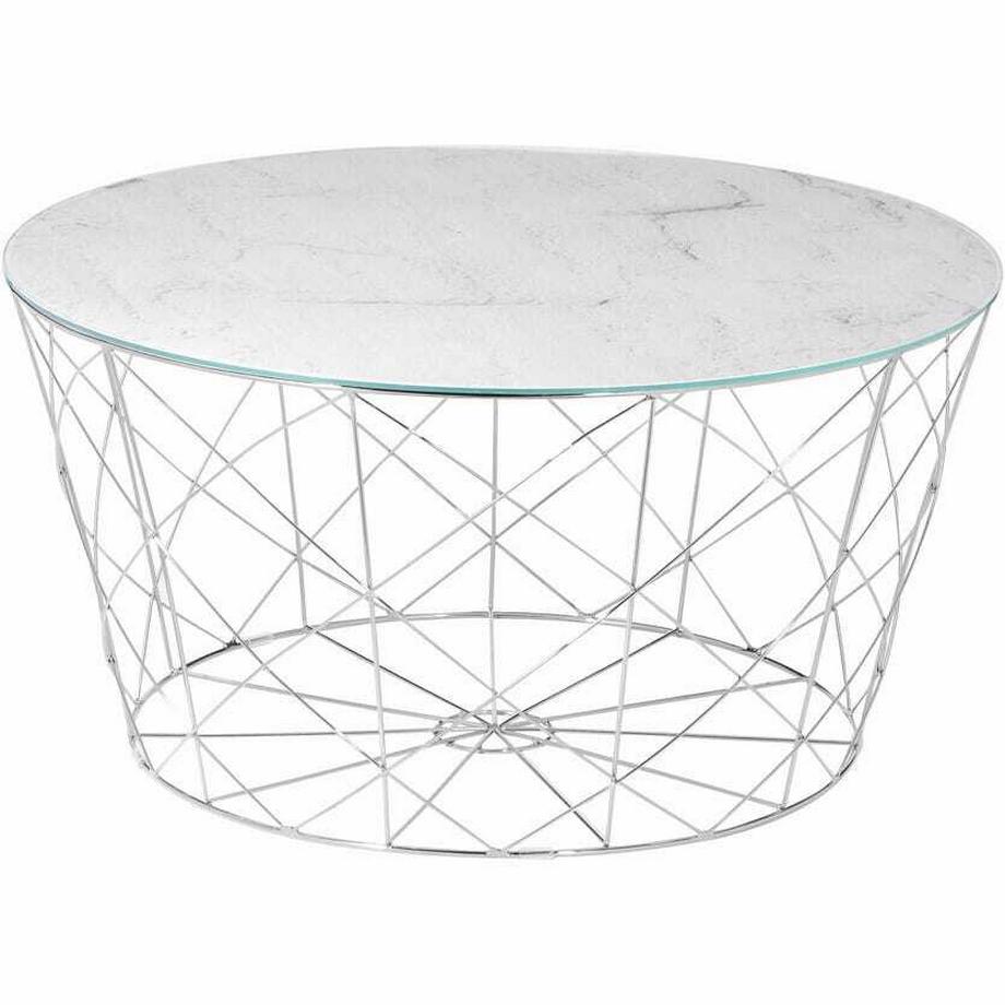 mutoni Couchtisch mit Metallkorb chrom Marmor weiss rund 80x80  