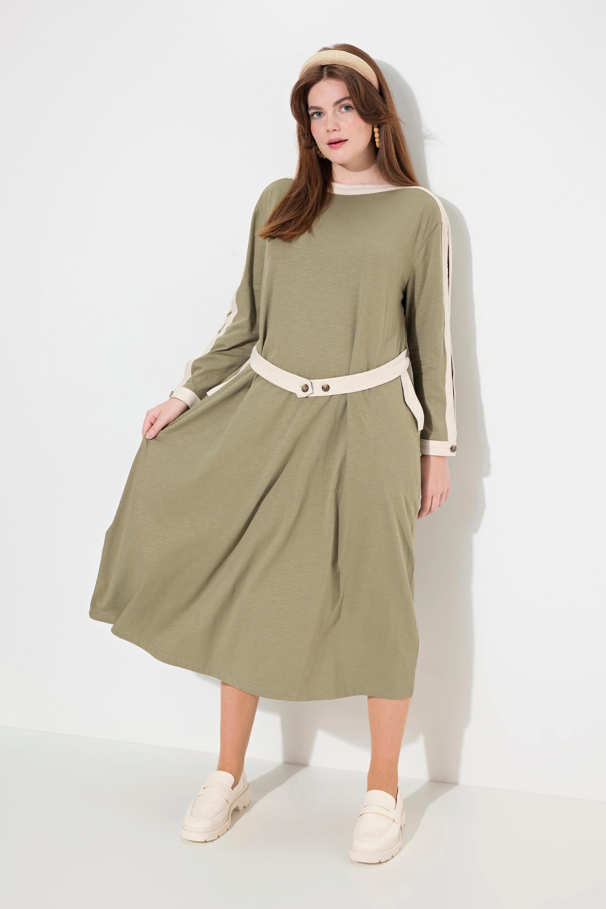 Ulla Popken  Robe midi en jersey de coton bio, encolure bateau et manches longues 