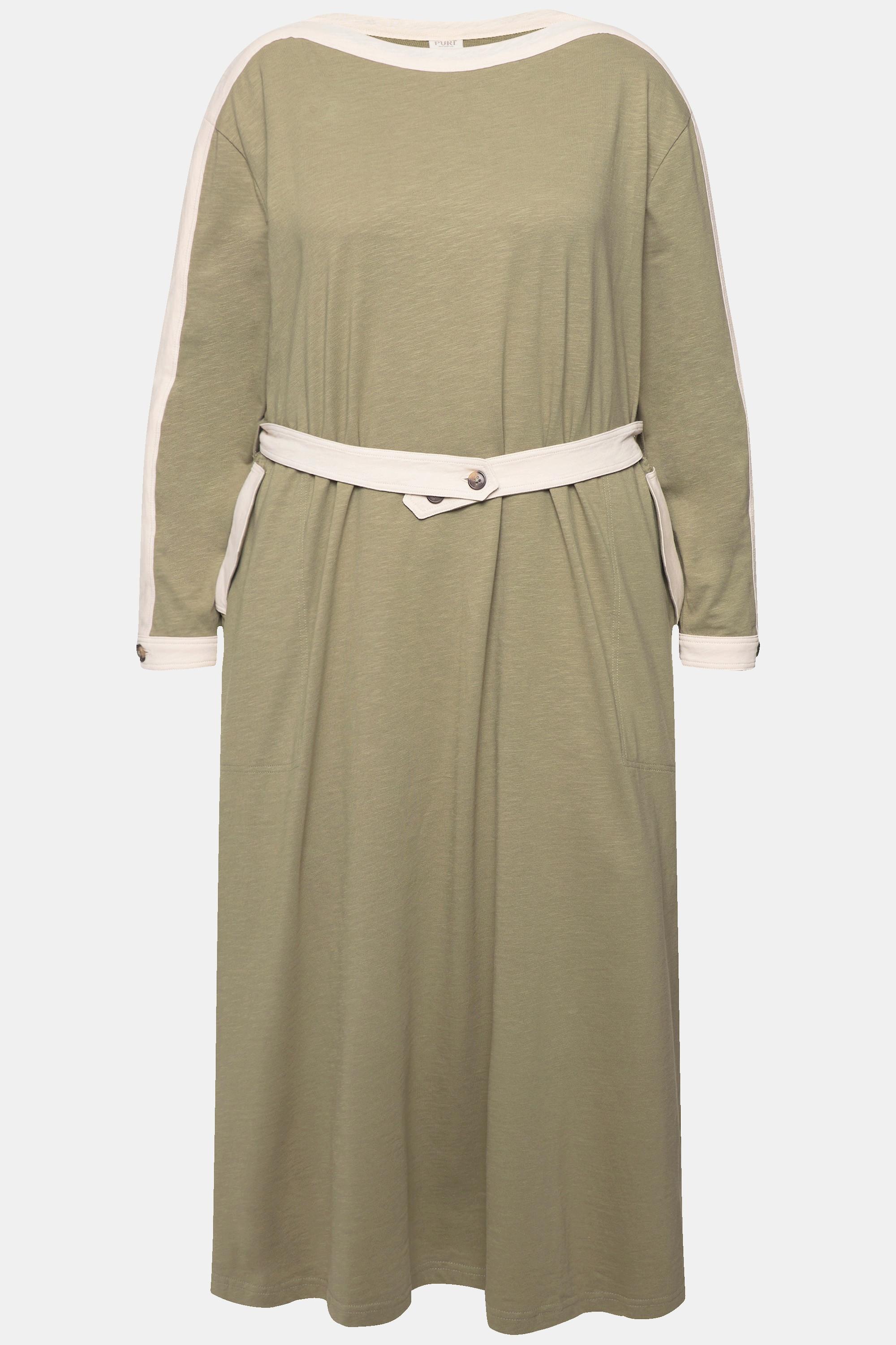 Ulla Popken  Robe midi en jersey de coton bio, encolure bateau et manches longues 