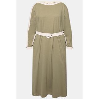 Ulla Popken  Robe midi en jersey de coton bio, encolure bateau et manches longues 