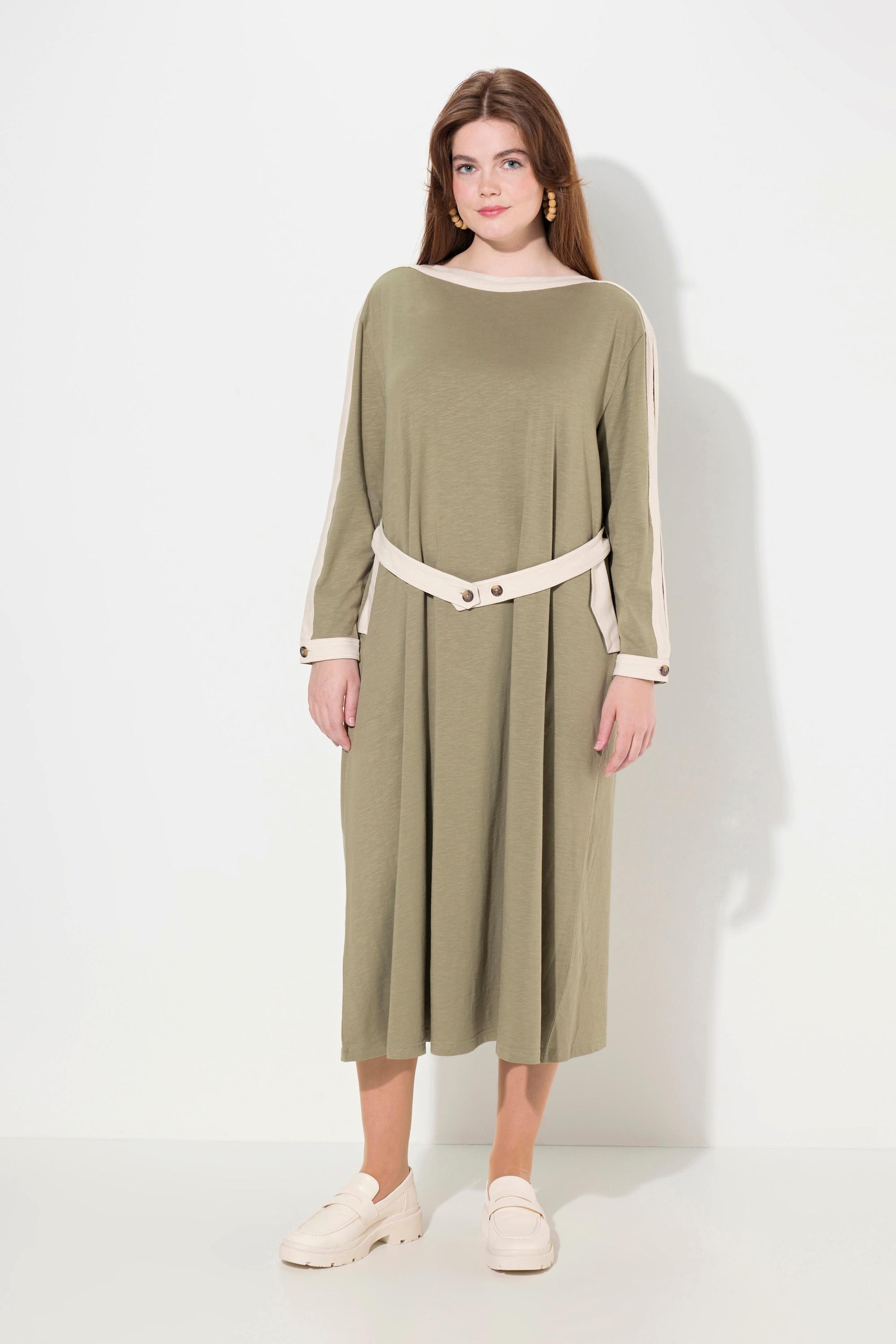 Ulla Popken  Robe midi en jersey de coton bio, encolure bateau et manches longues 