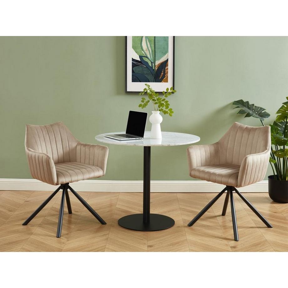 Vente-unique Lot de 6 chaises avec accoudoirs en velours et métal - Beige - IZIALI de Pascal MORABITO  