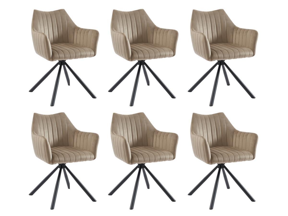 PASCAL MORABITO Lot de 6 chaises avec accoudoirs en velours et métal - Beige - IZIALI de Pascal MORABITO  