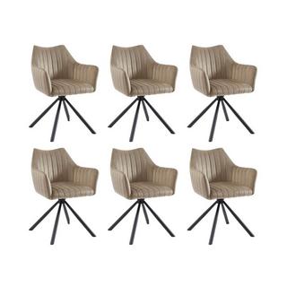 PASCAL MORABITO Lot de 6 chaises avec accoudoirs en velours et métal - Beige - IZIALI de Pascal MORABITO  