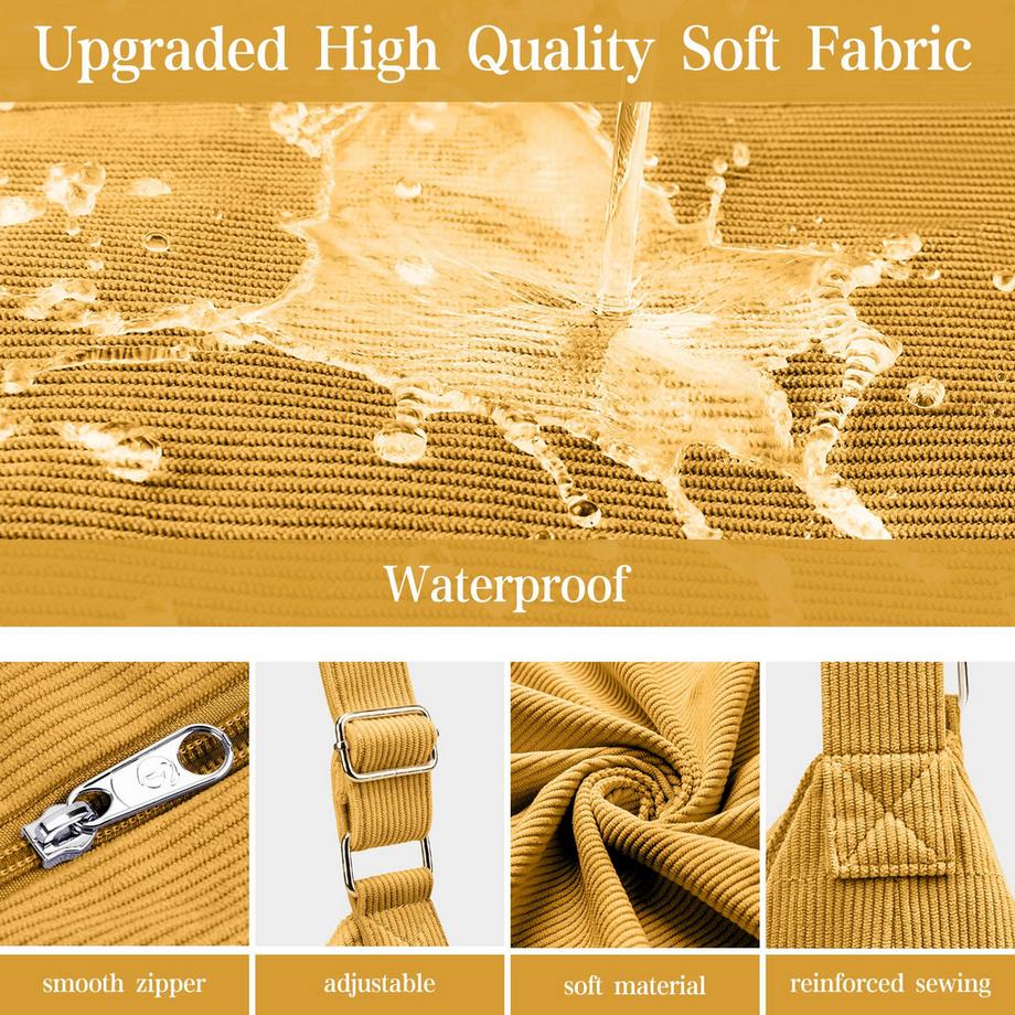 Only-bags.store Sac à bandoulière en velours côtelé avec fermeture à glissière Sac Shopper étanche  