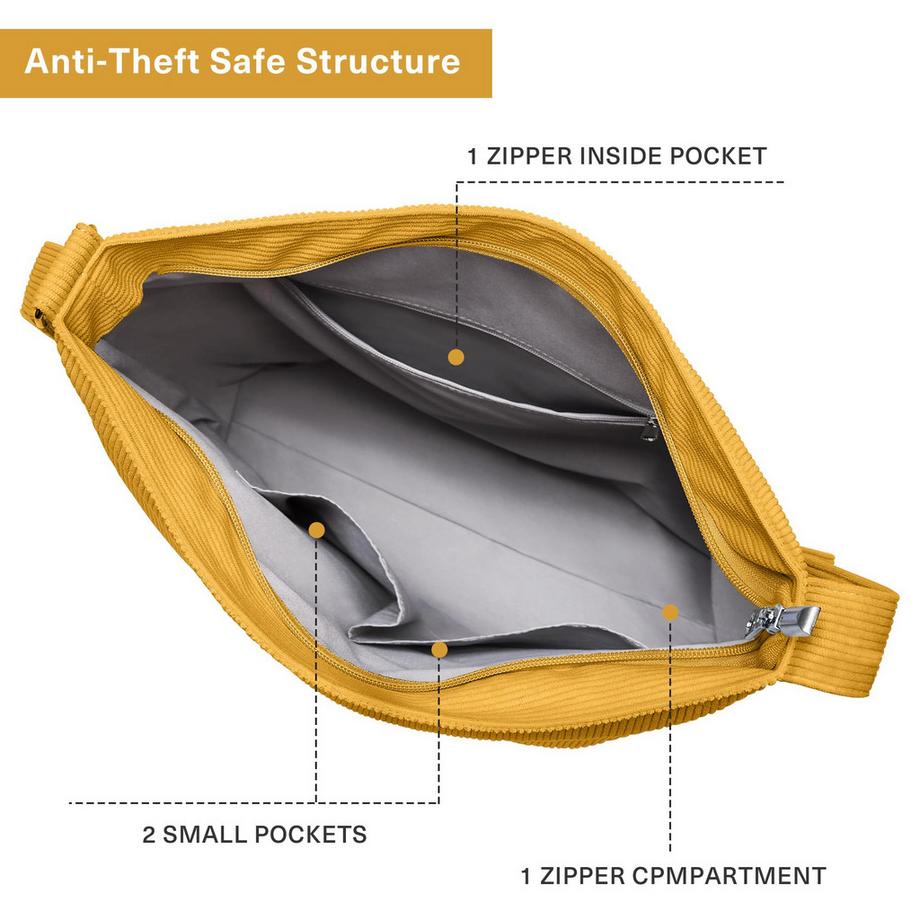 Only-bags.store Sac à bandoulière en velours côtelé avec fermeture à glissière Sac Shopper étanche  