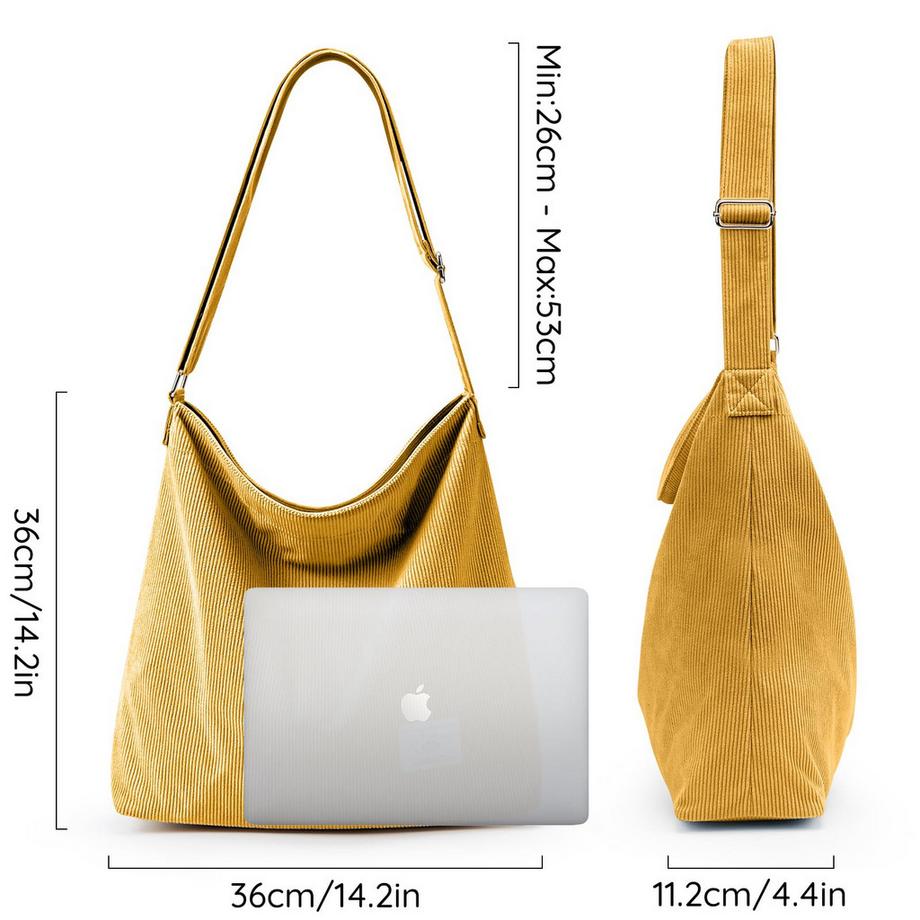 Only-bags.store Sac à bandoulière en velours côtelé avec fermeture à glissière Sac Shopper étanche  