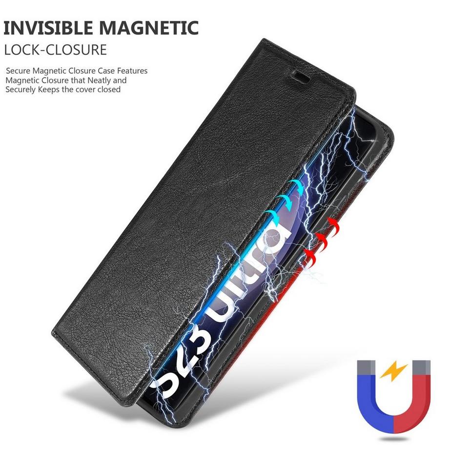 Cadorabo  Hülle für Samsung Galaxy S23 ULTRA in NACHT SCHWARZ - Schutzhülle mit Magnetverschluss, Standfunktion und Kartenfach 