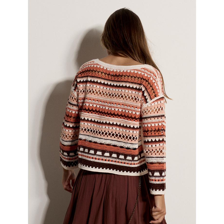 APRICOT Tonales gestricktes Oberteil mit Streifen und Lochmuster  