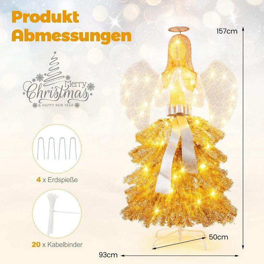 Northix Künstlicher Weihnachtsbaum mit Engelsfigur Weihnachtsdeko mit warmweißen LED-Lichtern  
