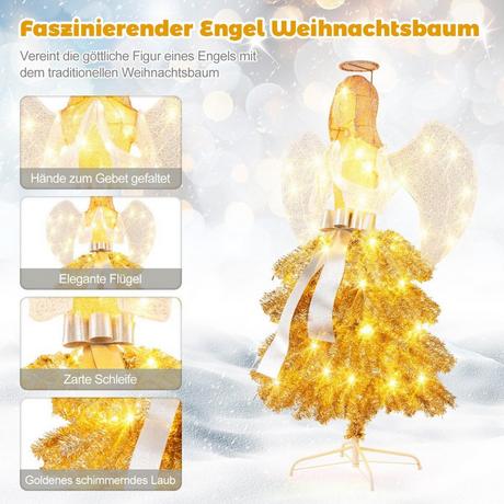 Northix Künstlicher Weihnachtsbaum mit Engelsfigur Weihnachtsdeko mit warmweißen LED-Lichtern  