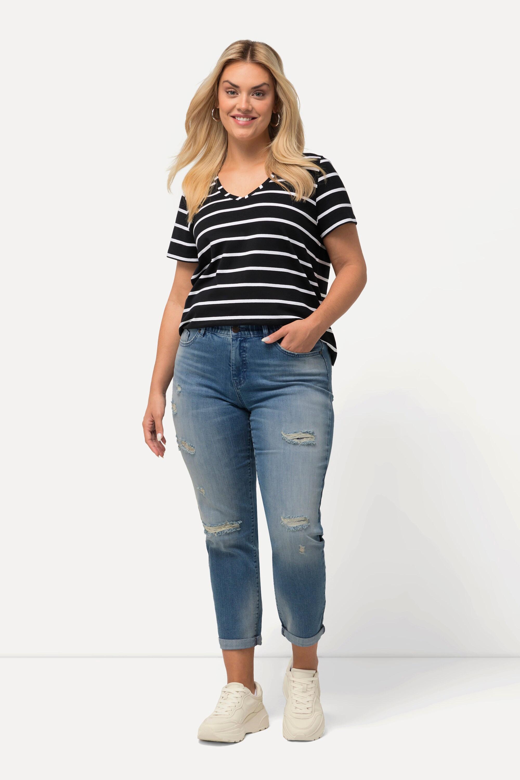 Ulla Popken  Boyfriend-Jeans, Destroy-Effekte, Komfortbund 