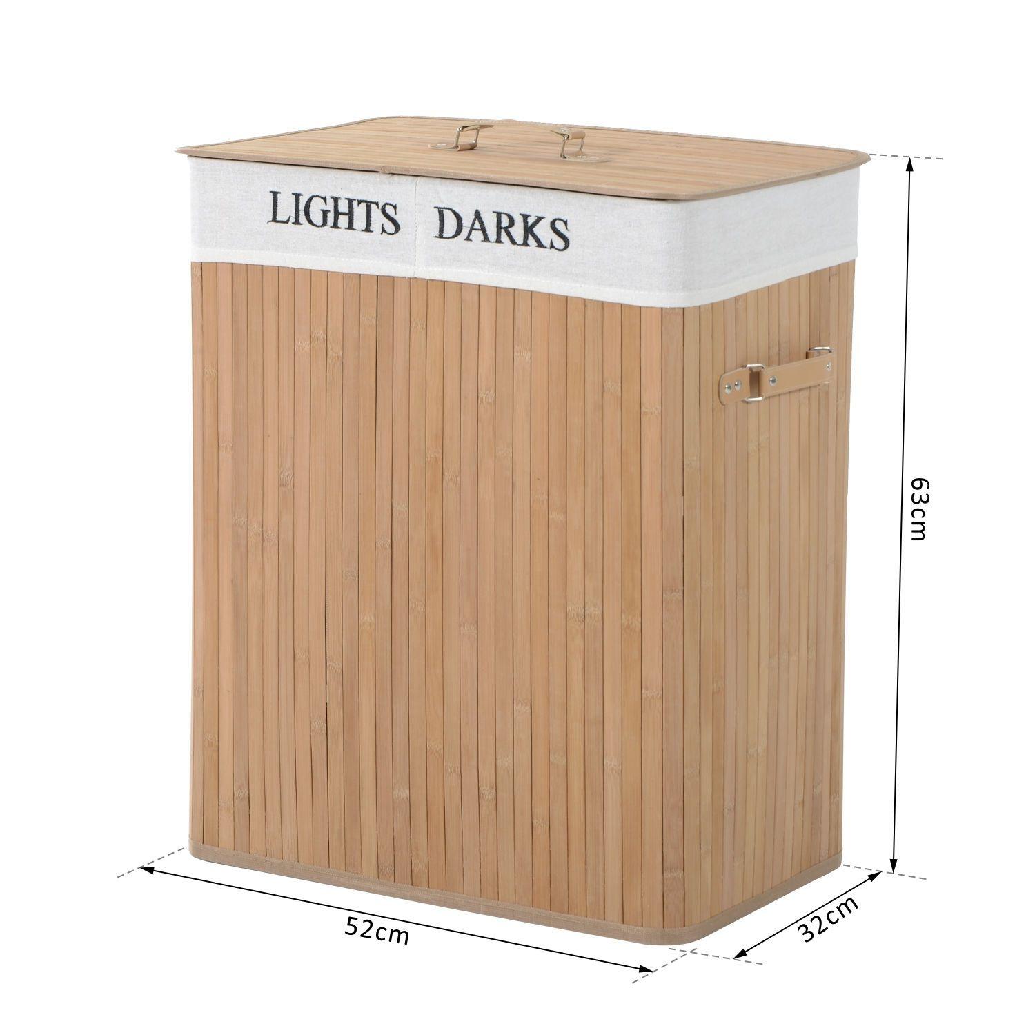 Northio Portabiancheria 100L Portabiancheria Con Coperchio, Borsa In Tela, Bambù, Naturale, 52X32X63Cm  
