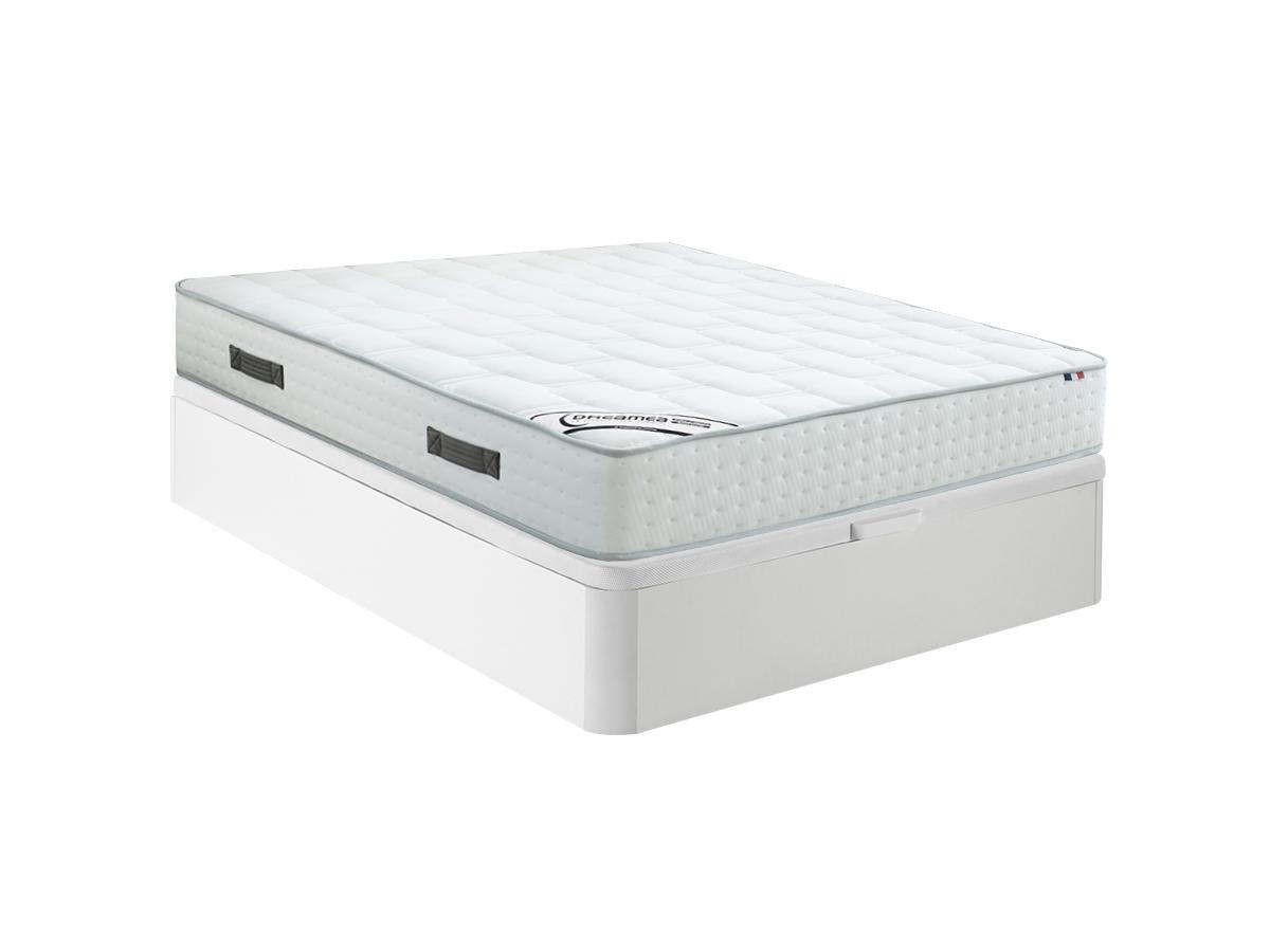 Vente-unique Ensemble 140 x 190 cm sommier coffre blanc + matelas ressorts ensachés 7 zones mousse à mémoire de forme ép.25cm - IONIA de DREAMEA  