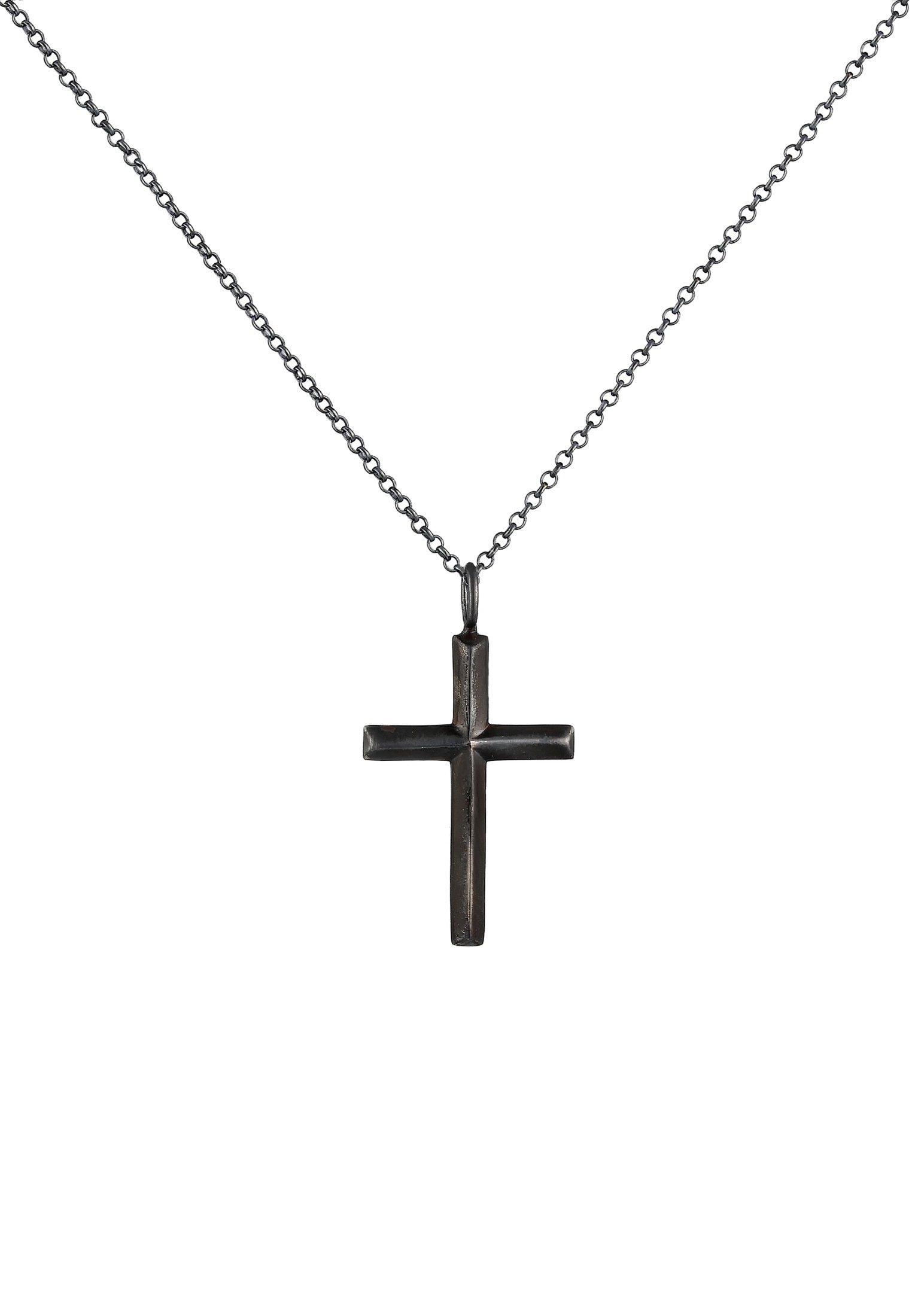 Kuzzoi  Collier Herren Erbskette Kreuz Oxidiert Massiv 925 Silber 