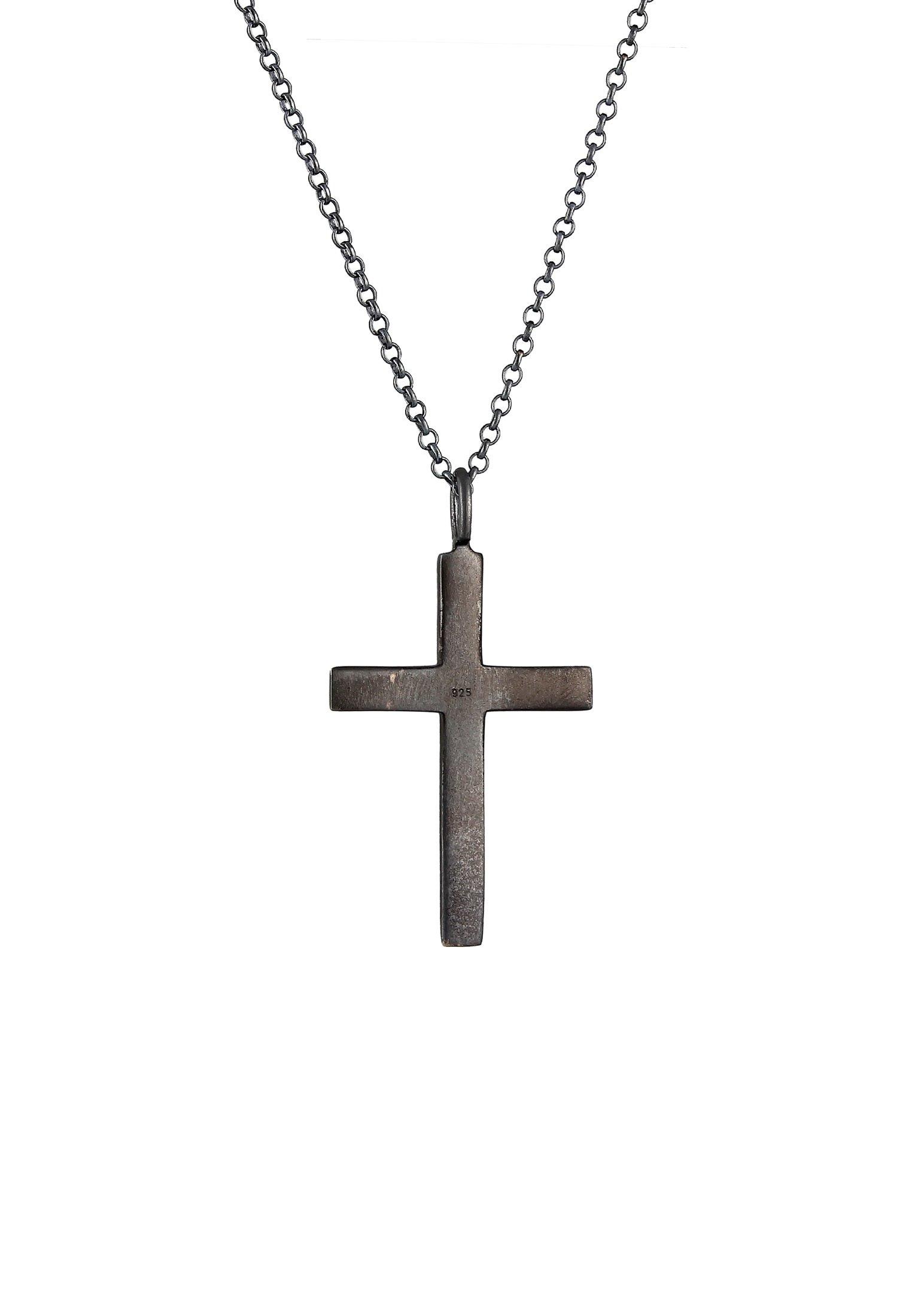 Kuzzoi  Collier Herren Erbskette Kreuz Oxidiert Massiv 925 Silber 