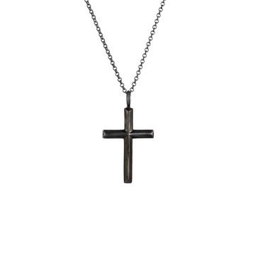 Collier Herren Erbskette Kreuz Oxidiert Massiv 925 Silber