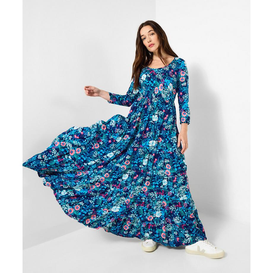 Geknittertes Maxikleid aus Baumwolle mit buntem Blumenmuster