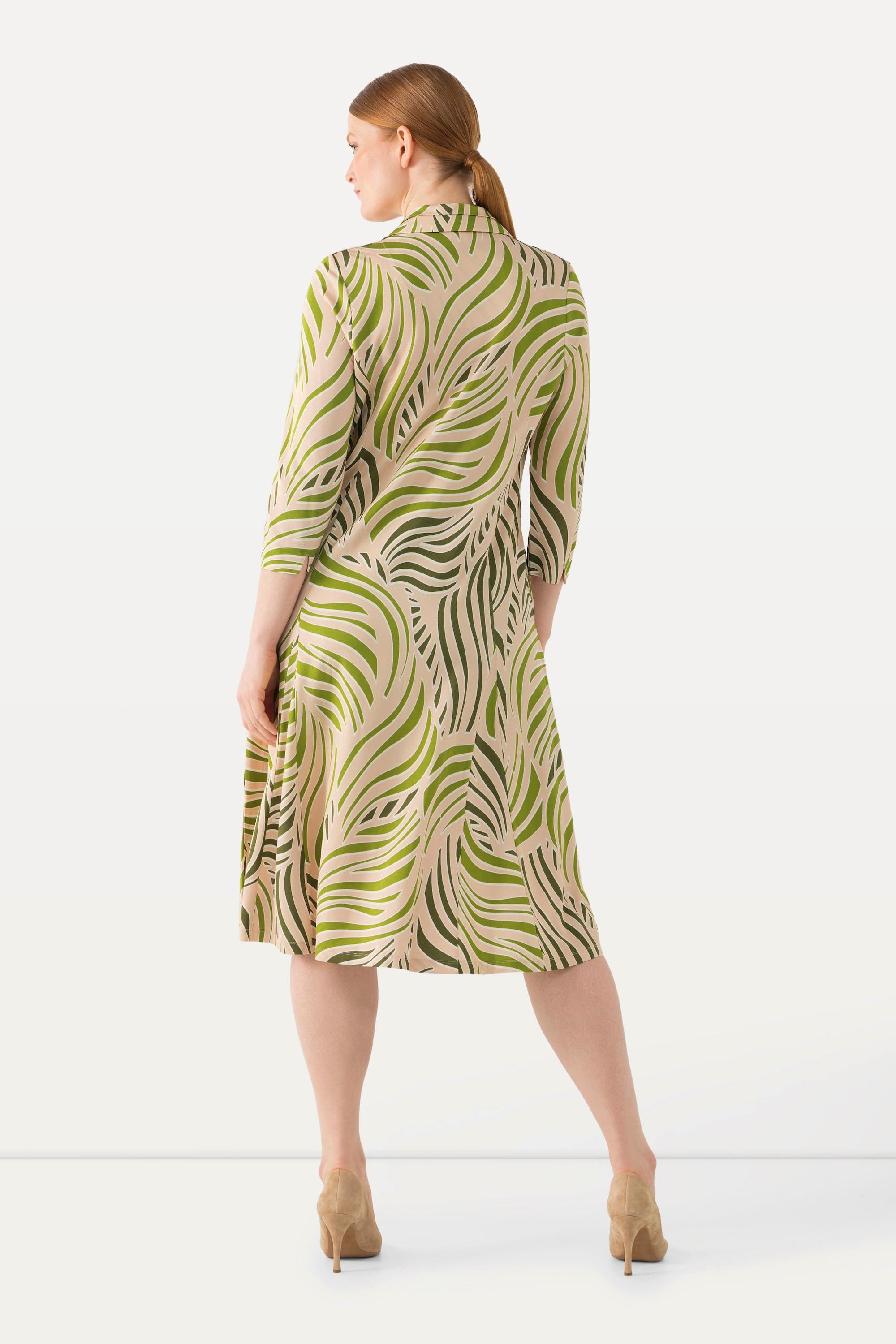 Ulla Popken Robe Midi Slinky Empiècement Godet Col V Manches 3/4  