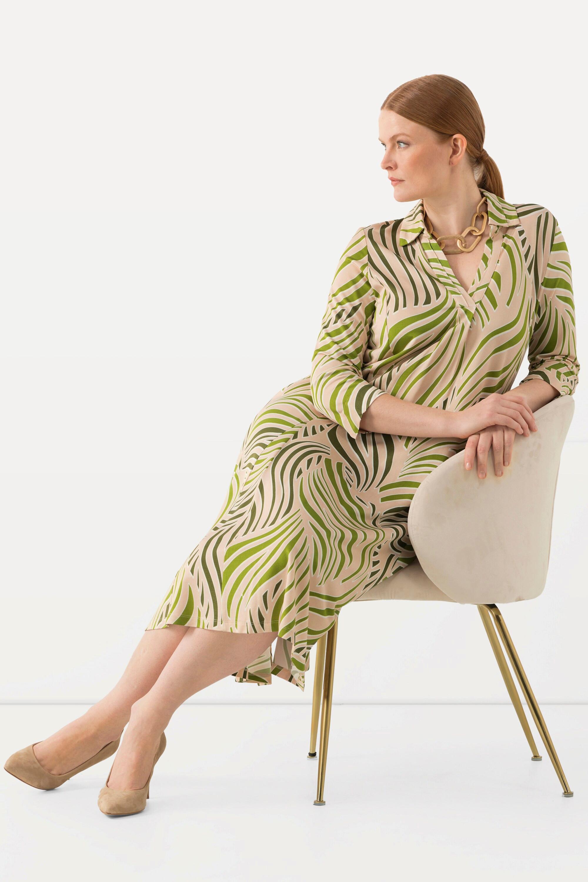 Ulla Popken Robe Midi Slinky Empiècement Godet Col V Manches 3/4  