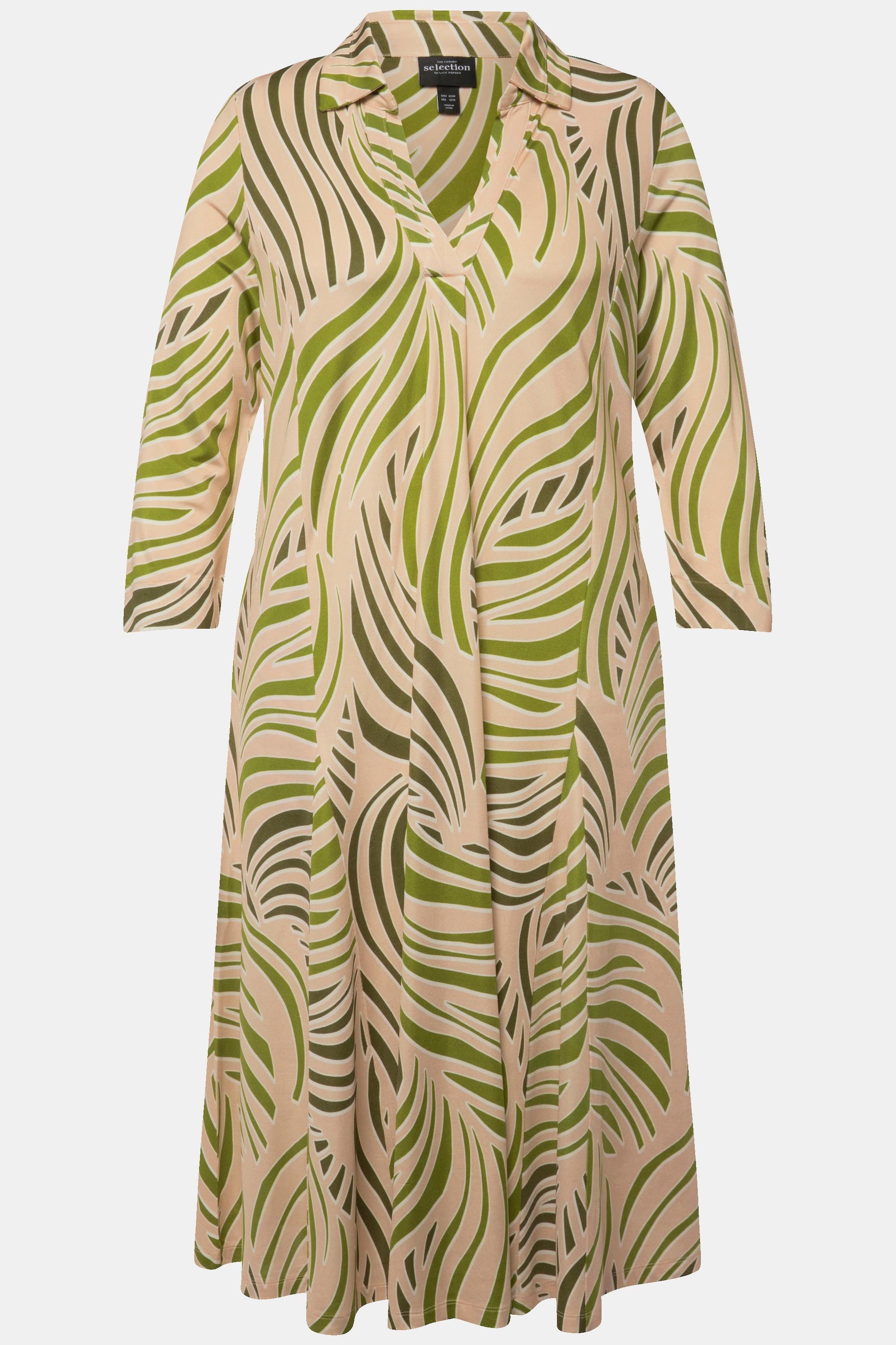 Ulla Popken Robe Midi Slinky Empiècement Godet Col V Manches 3/4  