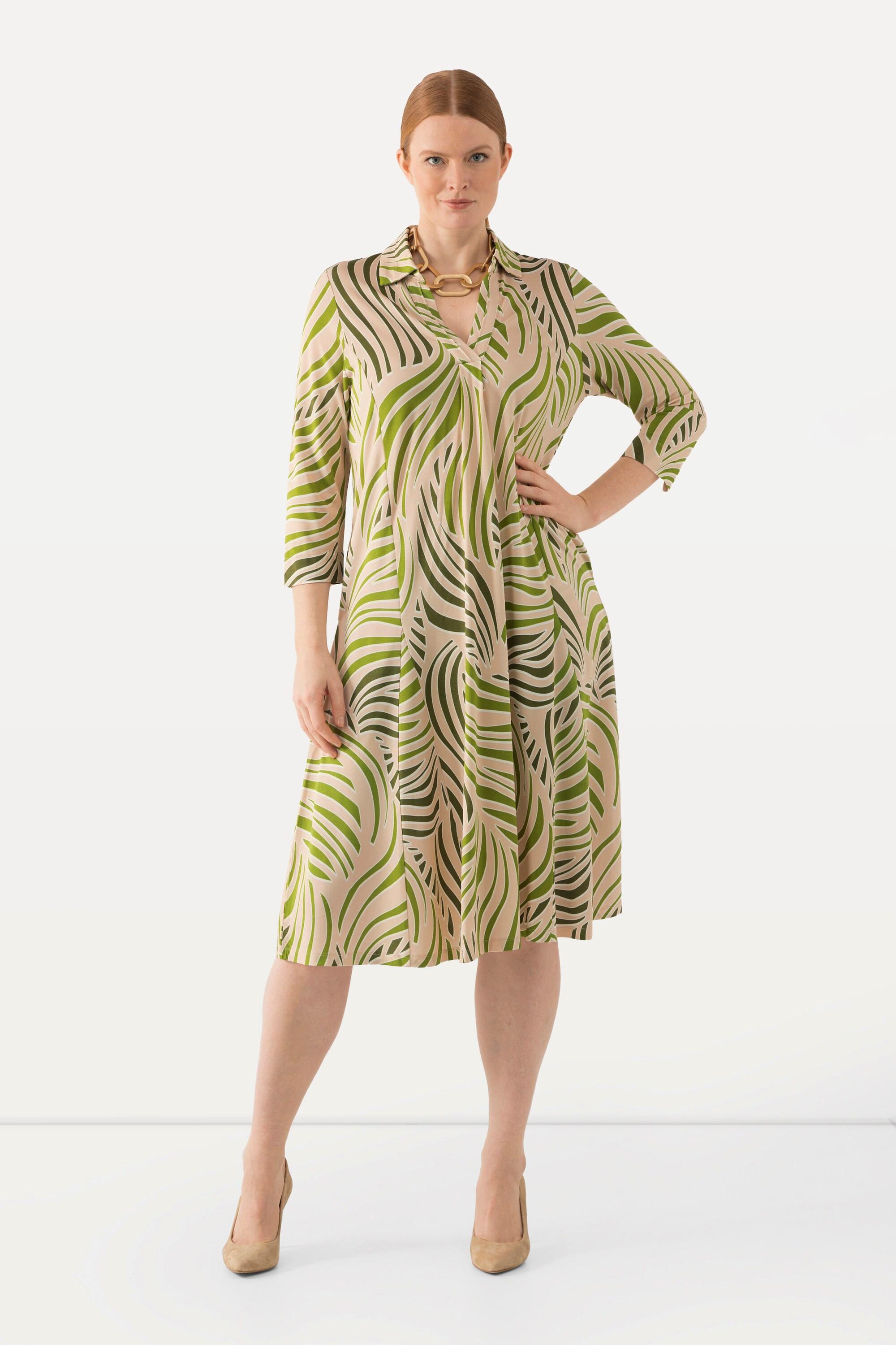 Ulla Popken Robe Midi Slinky Empiècement Godet Col V Manches 3/4  