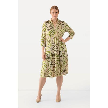 Ulla Popken Robe Midi Slinky Empiècement Godet Col V Manches 3/4  