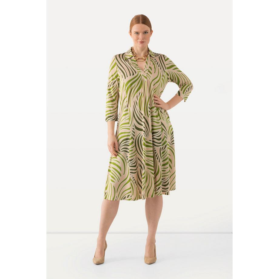 Ulla Popken Abito Midi Slinky Inserto Godet Scollo a V Manica 3/4  