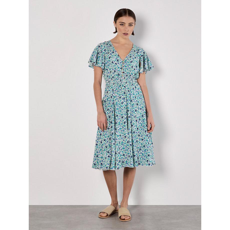 Robe mi-longue à motif floral aquarelle